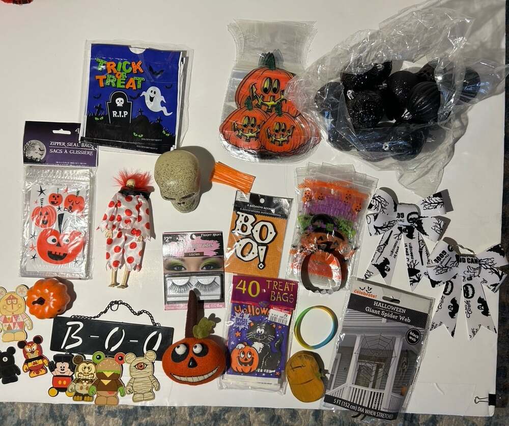 Halloween Lot of assorted goodies! Candy bags,decor , spider web, eye lashes